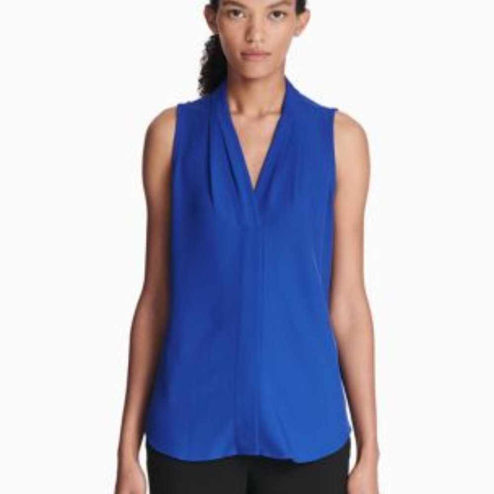 EUC Calvin Klein Sleeveless Blue Blouse with Inverted Pleats, Size L